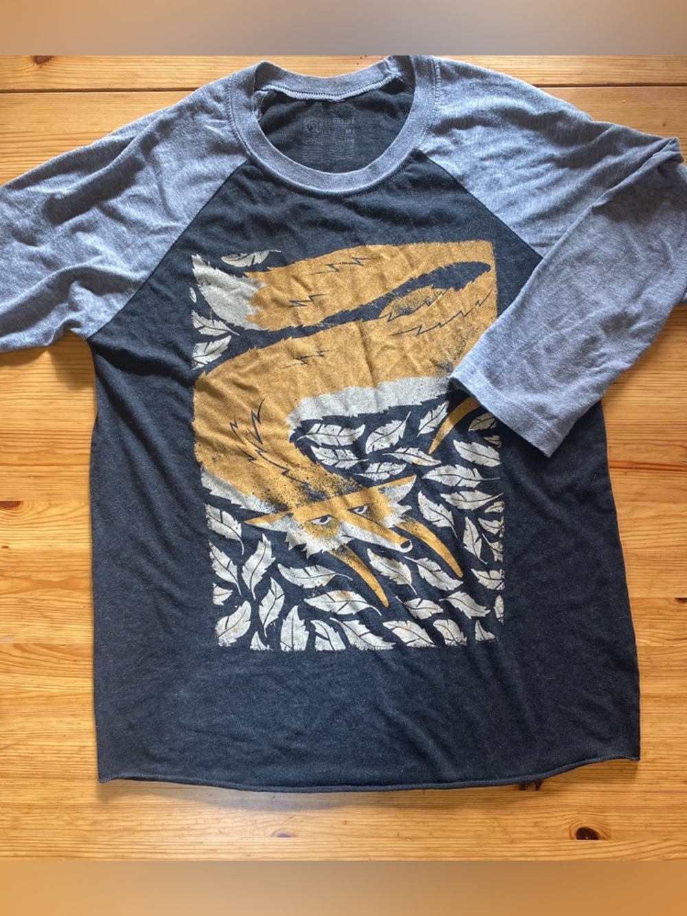 Curbside Fox in the Henhouse Raglan Longsleeve Tee Heather Black and Grey Size M - Picture 4 of 7